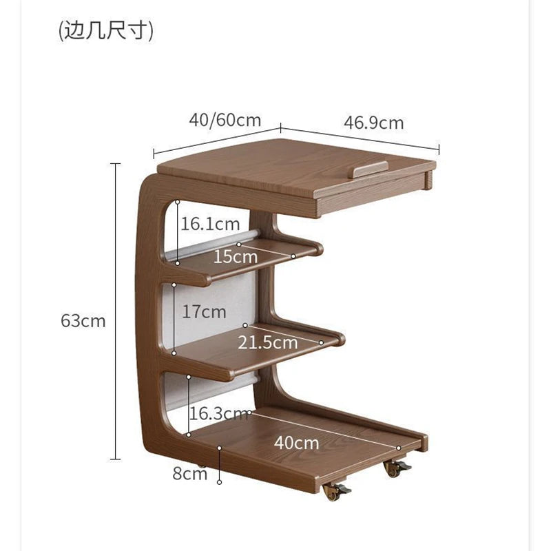 Solid Wood Sofa Side Several Movable Living Room with Wheel Side Cabinet Bedside Shelf Simple Household Coffee Small Table