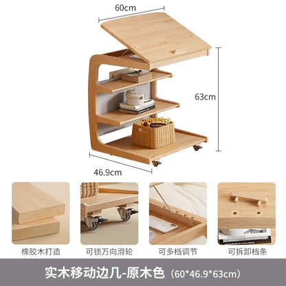 Solid Wood Sofa Side Several Movable Living Room with Wheel Side Cabinet Bedside Shelf Simple Household Coffee Small Table