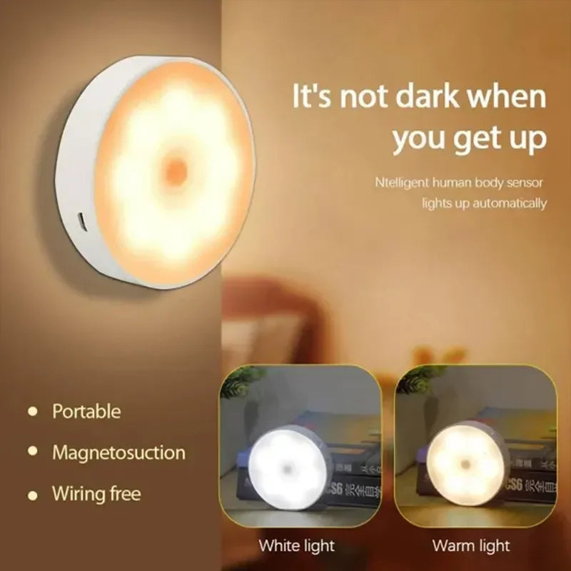PIR Motion Sensor LED Night Bedroom Light Rechargeable Bedside Home Lamp Stairs Kitchen Can Be Used USB Wireless Closet Light