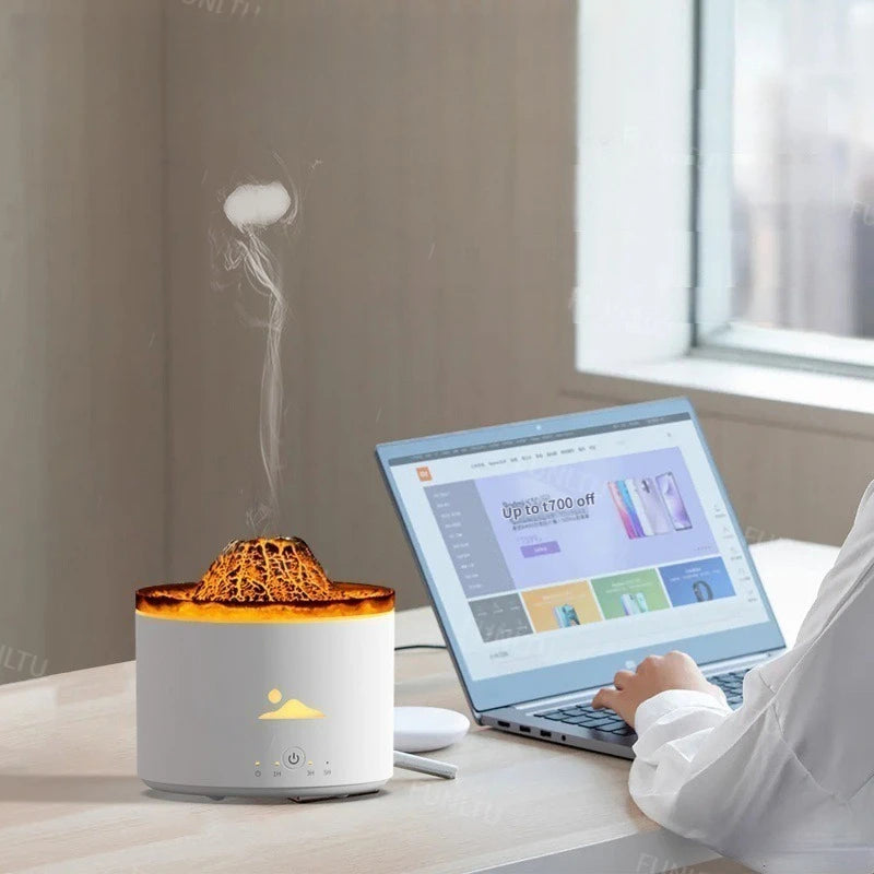 Volcano Fire Flame Air Humidifier Aroma Diffuser Essential Oil Smoke Ring Spray for Home or Car Fragrance Mist Maker LED Lamp