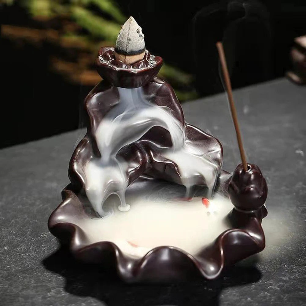 Backflow Incense Burner Censer Waterfall Tower Incense Cone Ceramic Burner Fragrance Holder Sandalwood Aromatherapy Home Decor