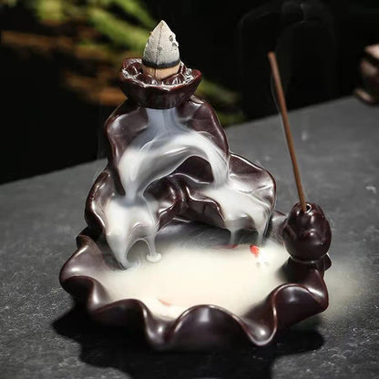 Backflow Incense Burner Censer Waterfall Tower Incense Cone Ceramic Burner Fragrance Holder Sandalwood Aromatherapy Home Decor