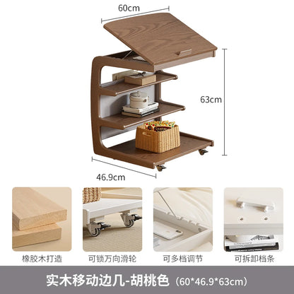 Solid Wood Sofa Side Several Movable Living Room with Wheel Side Cabinet Bedside Shelf Simple Household Coffee Small Table