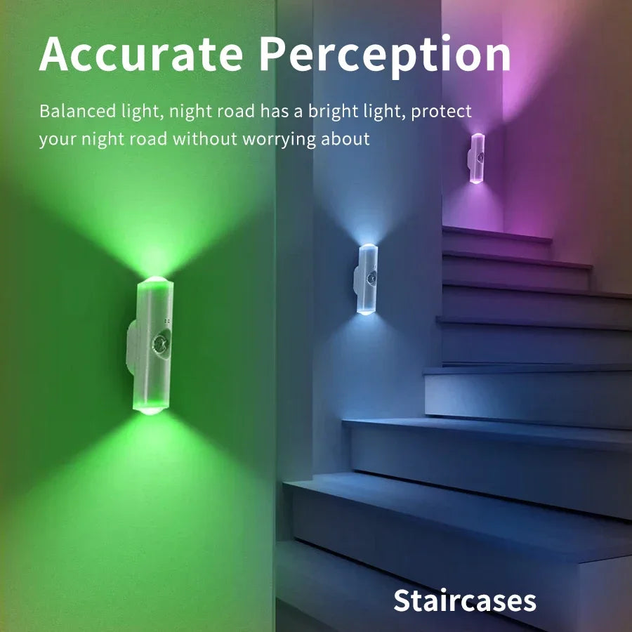Double-Head LED Night Light with Motion Sensor RGB Rechargeable Magnetic Wall Lamp Mood Ambient Light for Cabinet Hallway Stair