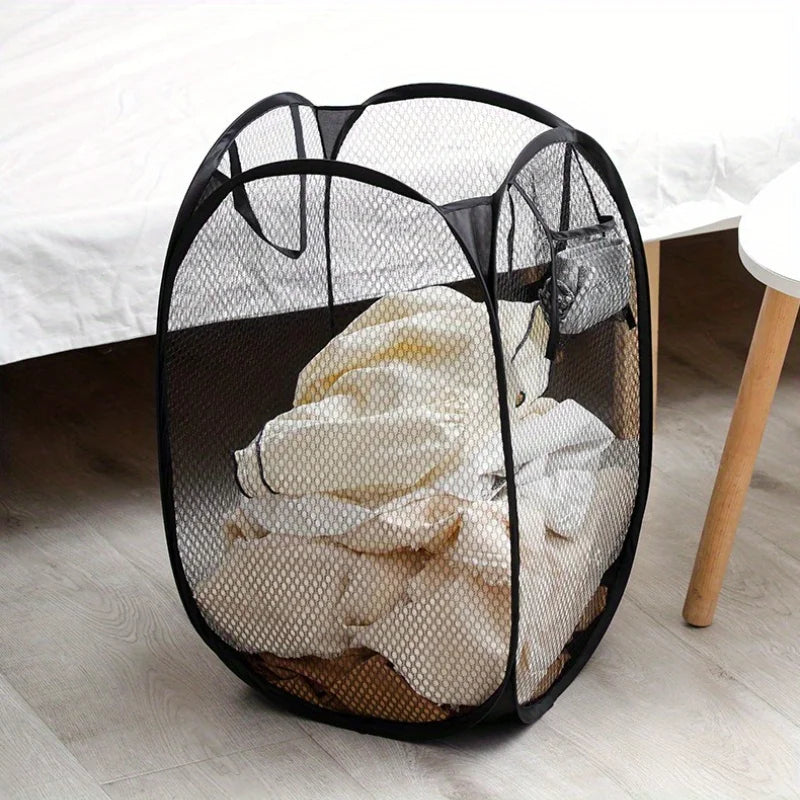 Foldable Mesh Laundry Basket Collapsible Hamper for Dirty Clothes Storage Space Saving Portable Bag Home Bathroom Organizer