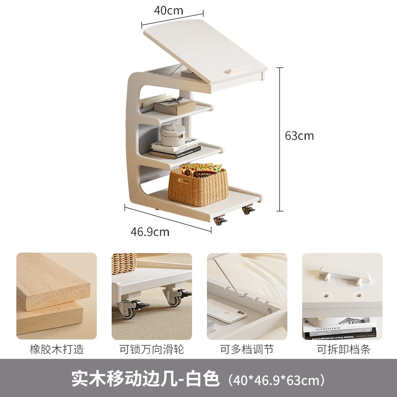 Solid Wood Sofa Side Several Movable Living Room with Wheel Side Cabinet Bedside Shelf Simple Household Coffee Small Table