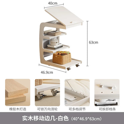 Solid Wood Sofa Side Several Movable Living Room with Wheel Side Cabinet Bedside Shelf Simple Household Coffee Small Table