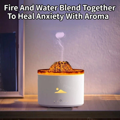 Volcano Fire Flame Air Humidifier Aroma Diffuser Essential Oil Smoke Ring Spray for Home or Car Fragrance Mist Maker LED Lamp