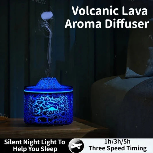 Volcano Fire Flame Air Humidifier Aroma Diffuser Essential Oil Smoke Ring Spray for Home or Car Fragrance Mist Maker LED Lamp