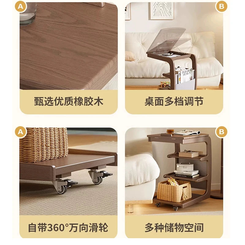 Solid Wood Sofa Side Several Movable Living Room with Wheel Side Cabinet Bedside Shelf Simple Household Coffee Small Table