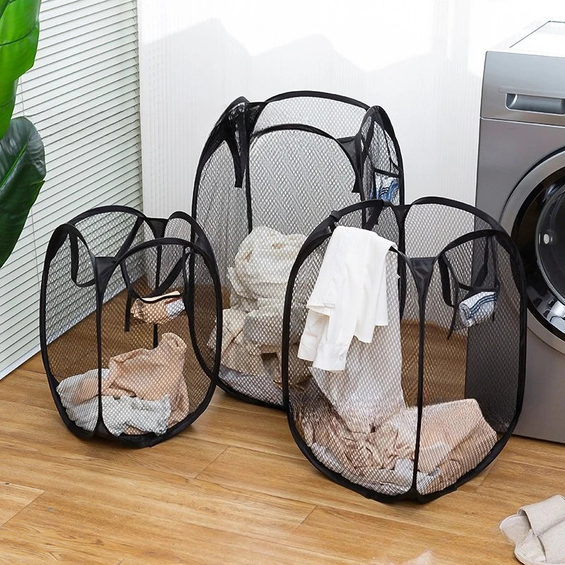 Foldable Mesh Laundry Basket Collapsible Hamper for Dirty Clothes Storage Space Saving Portable Bag Home Bathroom Organizer