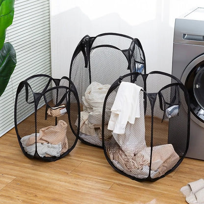 Foldable Mesh Laundry Basket Collapsible Hamper for Dirty Clothes Storage Space Saving Portable Bag Home Bathroom Organizer