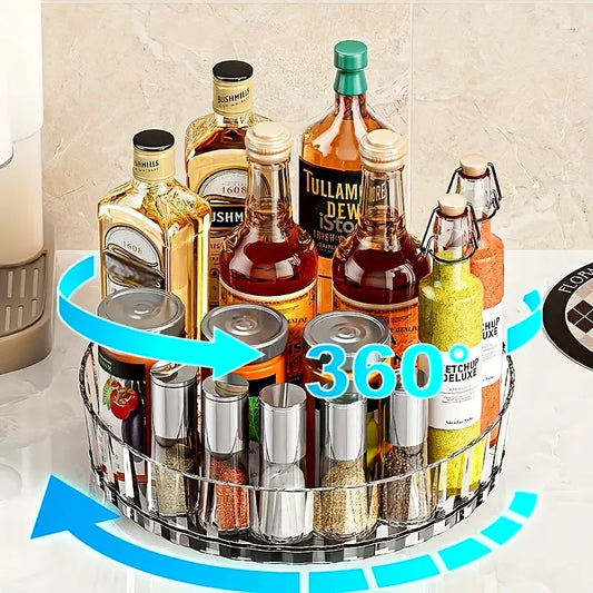 360°Rotating Tray Spice Rack Pantry Cabinet Turntable with Base Storage Bin Kitchen Organizer for Seasoning Cosmetic Storage Box
