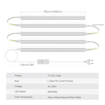 50Cm Led Lights Kitchen under Cabinet Lamp 220V 15W Led Tube with 1.2M EU Plug Switch Power Cable for Home Bedroom Indoor Lamps