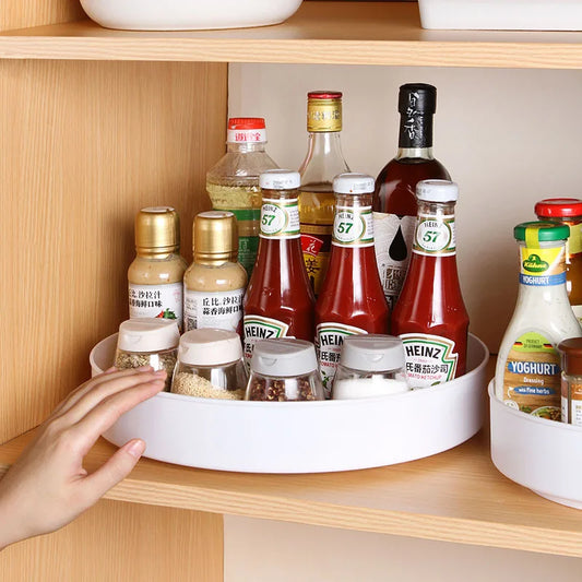 1Pc 360 Degree Rotating Cabinet Organizer Kitchen Bathroom Cosmetic Turntable Storage Tray Non-Slip Spice round Rack Plate