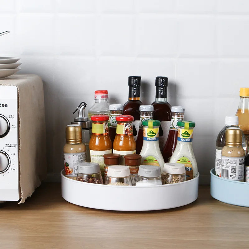 1Pc 360 Degree Rotating Cabinet Organizer Kitchen Bathroom Cosmetic Turntable Storage Tray Non-Slip Spice round Rack Plate