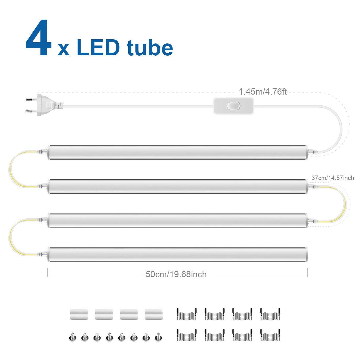 50Cm Led Lights Kitchen under Cabinet Lamp 220V 15W Led Tube with 1.2M EU Plug Switch Power Cable for Home Bedroom Indoor Lamps
