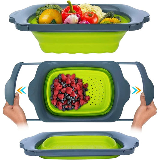 Collapsible Colander with Extendable Handles Colander Strainer over the Sink Vegetable Fruit Colanders Strainers JT40