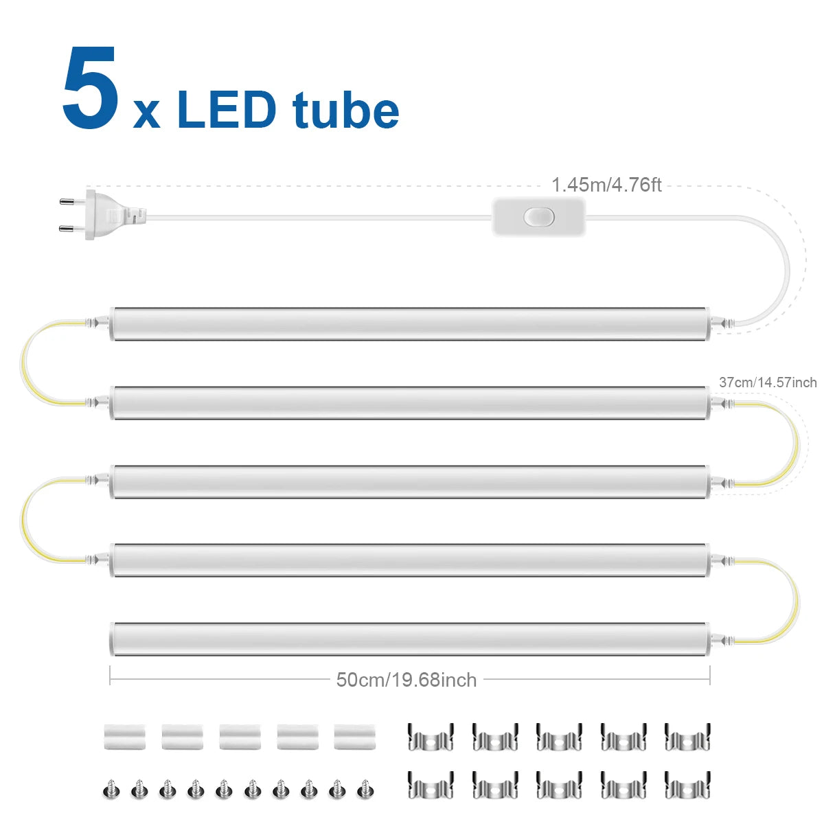 50Cm Led Lights Kitchen under Cabinet Lamp 220V 15W Led Tube with 1.2M EU Plug Switch Power Cable for Home Bedroom Indoor Lamps