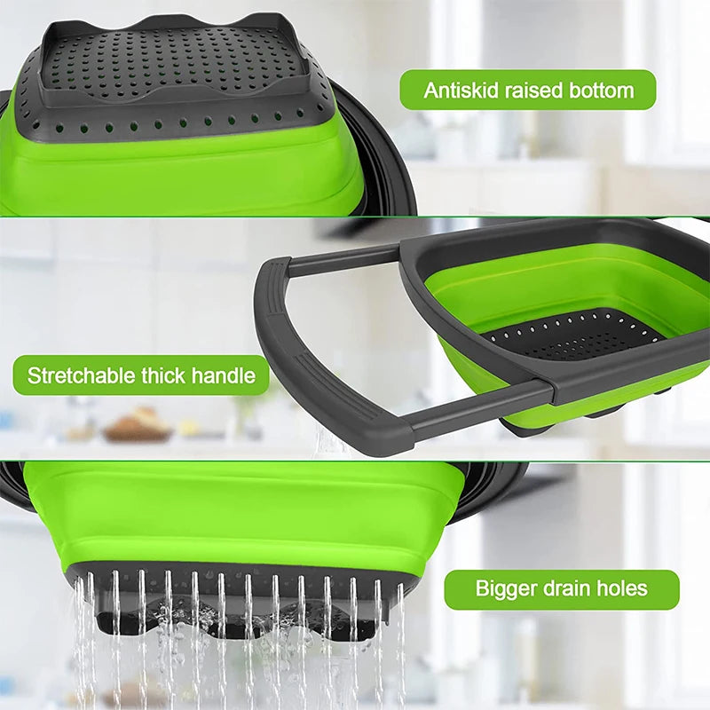 Collapsible Colander with Extendable Handles Colander Strainer over the Sink Vegetable Fruit Colanders Strainers JT40