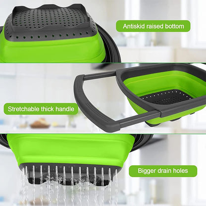 Collapsible Colander with Extendable Handles Colander Strainer over the Sink Vegetable Fruit Colanders Strainers JT40