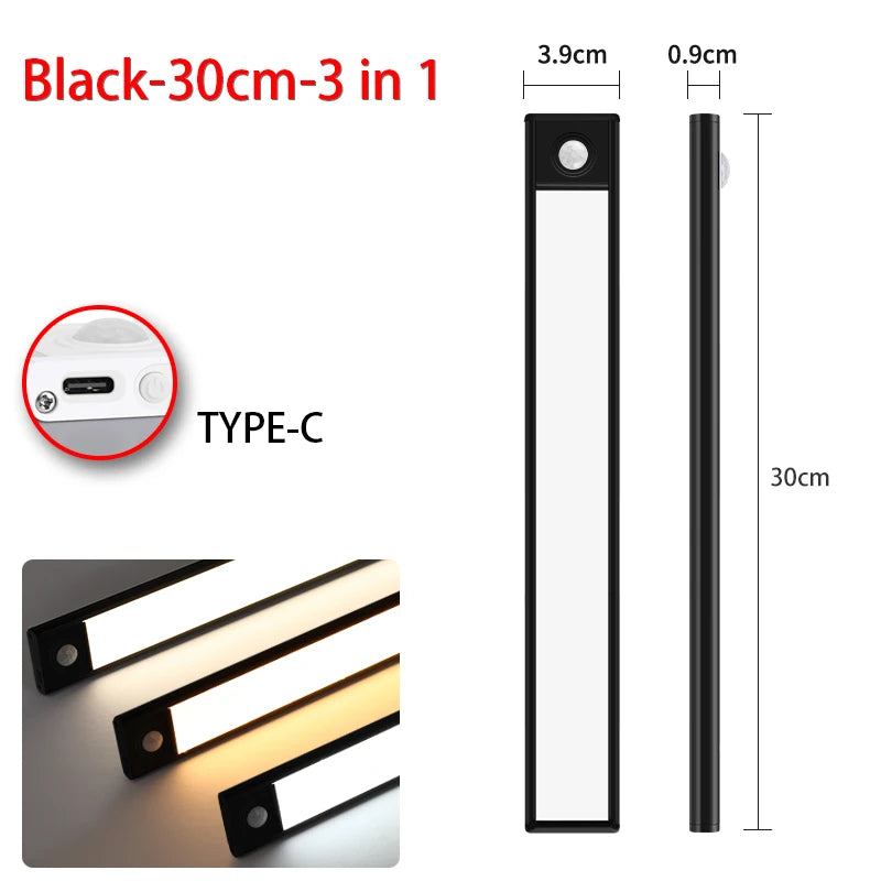 LED Ultra Thin under Cabinet Lights Motion Sensor Night Light Wireless Rechargeable 3 Color Lamp Kitchen Closet Cabinet Lighting